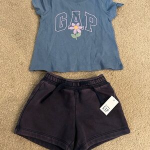 GAP Blue Tee with Floral Graphic and Purple Shorts
